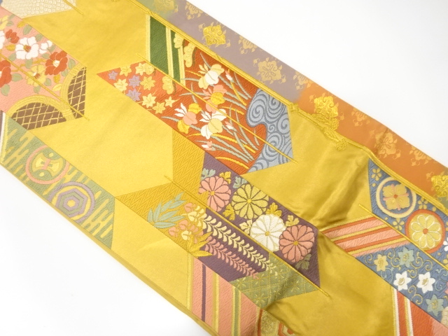 アンティーク　引箔瑞宝矢立文織出し袋帯（材料）